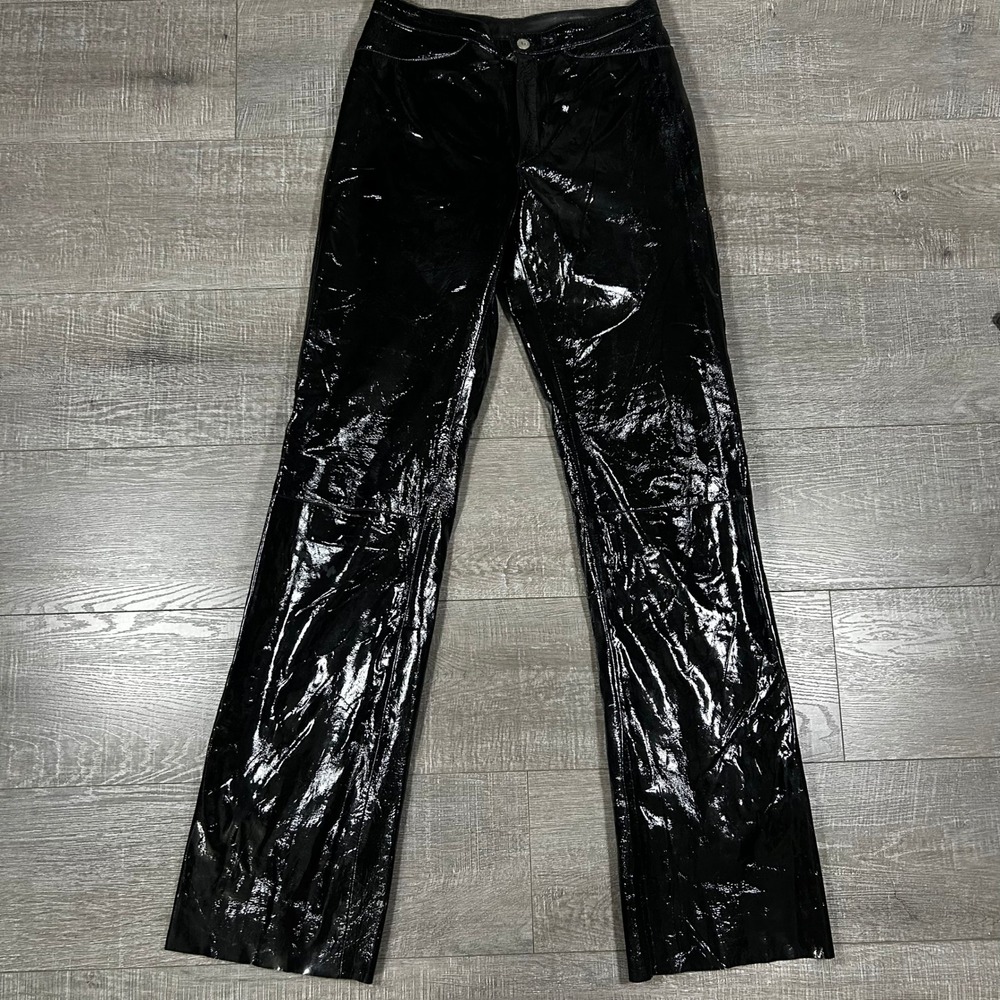 Unbranded Black Patent Leather Pants Straight Leg Glossy High Shine